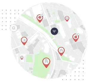 Kaart met woninglocaties en pins